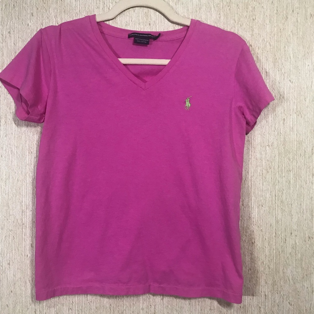 RALPH LAUREN SPORT Pink V-neck T-shirt, si…